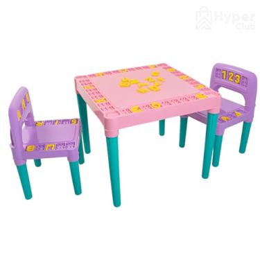 Imagem de Mesa Educativa Infantil com 2 Cadeiras, Letras e Números | Brinquedo Didático para Alfabetização e Coordenação Motora – Suporta 50kg (ROSA)