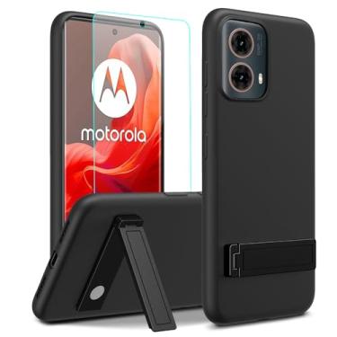 Imagem de Capa de telefone compatível com Motorola Moto G85 com protetor de tela de vidro, [3 formas de suporte] Capa protetora de silicone TPU à prova de choque para Motorola Moto G85 5G 2024 - preta