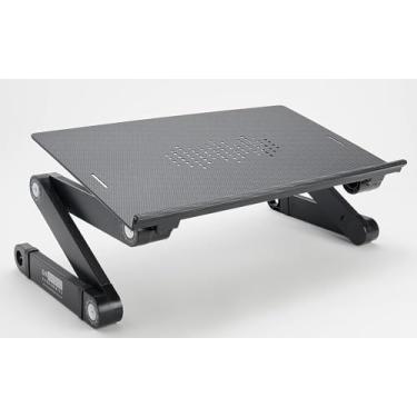 Imagem de Suporte de laptop ajustável para mesa Uncaged Ergonomics WorkEZ, altura ajustável, suporte dobrável de alumínio para computador e elevação para cama de mesa, preto, GG