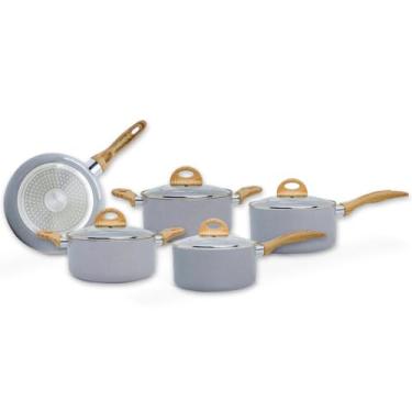 Imagem de Brinox - Jogo de Panelas Ceramic Life 5 Peças Smart Plus com Fundo de Indução - Cinza Wooden