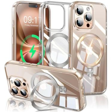 Imagem de ESTPEAK Capa CD Mag-Stand para iPhone 16 Pro com anel magnético invisível, [compatível com MagSafe] [nunca amarela] Capa de telefone transparente para iPhone 16 Pro 6,3 polegadas homens e mulheres