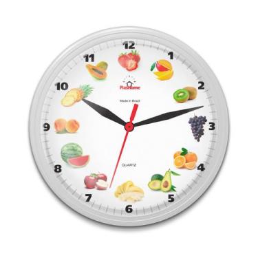 Imagem de Relógio de Parede Redondo Ômega Branco Fruta Plashome Sala Cozinha e E