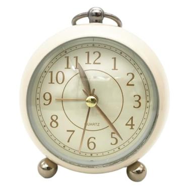 Imagem de Despertador retrô, despertador vintage, 10 cm sem tique-taque alto com luz noturna, temporizador operado por bateria em pé/pendurado para mesa de cabeceira do quarto, alto