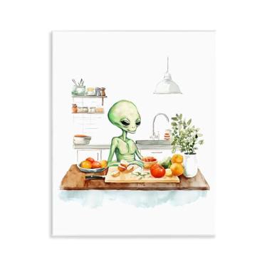 Imagem de Stupell Industries Arte de placa de parede Alien Cooking in Kitchen, design de Lil' Rue, 28 x 35 cm