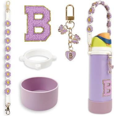 Imagem de Conjunto de monograma fofo de bota de silicone compatível com garrafa de água Owala 680 g - Acessórios perfeitos para Owala Tumbler, Owala Free Sip, Pink Owala, Black Owala, copo de café owala (roxo