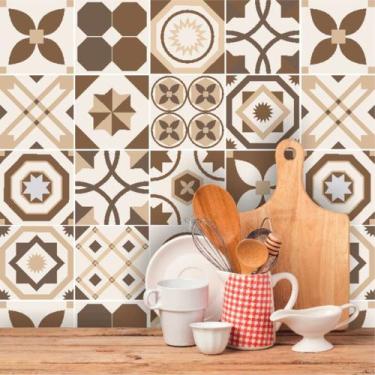 Imagem de Kit 3 Rolos Adesivo de Azulejo Hidráulico em Tons de Marrom - Inove Pa