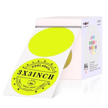 Imagem de Etiquetas térmicas PARLAIM redondas 7,62 cm, amarelo fluorescente, 500