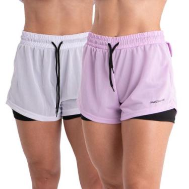Imagem de 2 Shorts Academia Duplo Feminino Com Bolso Dryfit Bermuda Para Treino 