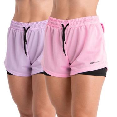 Imagem de 2 Shorts Academia Duplo Feminino Com Bolso Dryfit Bermuda Para Treino 