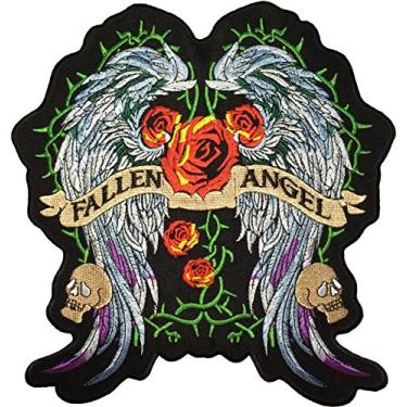 Imagem de [Tamanho grande] Papapatch Fallen Angel Wings Red Rose Skull Biker Rider Motorcycle Jacket Vest Costume Bordado Ferro de Costura em Patch (Ferro-Asas de Anjo-Queda-Grande)
