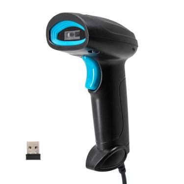 Imagem de AHANIN Scanner de código de barras 1D 2D QR USB com fio e leitor de código de barras portátil sem fio 2,4G compacto com indicador de nível de bateria impresso digital Plug and Play (2,4 G sem fio)