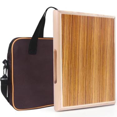 Imagem de Cajon, caixa portátil de 30 x 24 cm x 4 cm, caixa de percussão de madeira zebra, caixa de batida com caixas internas ajustáveis com cordas de armadilhas, chave inglesa, bolsa de transporte para tambor