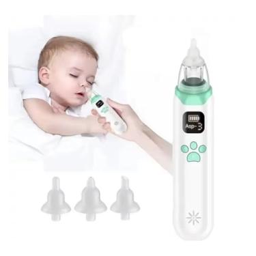 Imagem de Aspirador nasal elétrico portátil para bebê, sugador de nariz para bebê, limpador de nariz, 3 níveis de sucção, baixo ruído, anti-refluxo com 3 peças de pontas de sucção de silicone