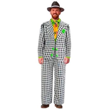 Imagem de Roupa Plus Size de Festa Junina Xadrez Completa Fantasia Jeca Tatu Adulta Masculina de Luxo (PRETO, XGG 48-50)