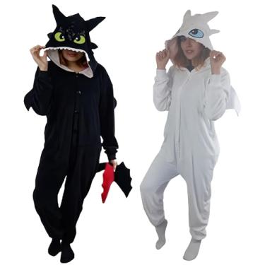 Imagem de DRAGÃO FURIA NOITE BANGUELA FURIA LUZ CASAL PIJAMA FANTASIA MACACÃO ROUPA DESENHO FILME ANIME UNISSEX (PRETO P/M (1,55 À 1,75) + BRANCO G/GG(1,75 À 1,90))