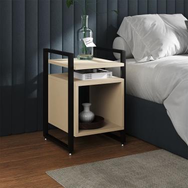 Imagem de Mesa de Cabeceira Industrial Marrocos Ferro Preto e Tampo Off-white