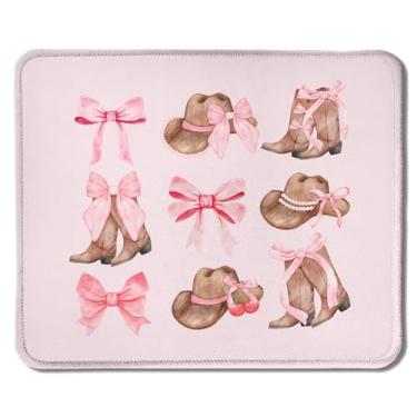Imagem de Foritho Coquette Tapete de rato de vaqueira ocidental com laço rosa, botas de vaqueira rosa para mulher, chapéus, mouse pads para mouse sem fio, computadores, laptop, acessórios de mesa, material de