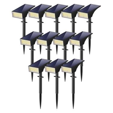 Imagem de Koicaxy Luzes solares para ambientes externos, pacote com 12, 100 LEDs, 4 modos de iluminação, holofote de paisagem, IP65, à prova d'água para jardim, quintal, caminho, casa, árvore, branco frio