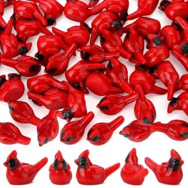 Imagem de 60 peças mini resina vermelho cardeal pássaro pequeno animais estatuetas para esconder miniatura plástico cardeal para artesanato festa bolo topo jardim gramado casa de bonecas micro paisagem fada