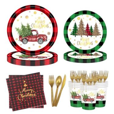 Imagem de crystine Conjunto De Louças Para Festa Natal Com 144 Peças: Pratos Papel Descartáveis, Guardanapos, Copos, Garfos Plástico, Facas Decoração Festas