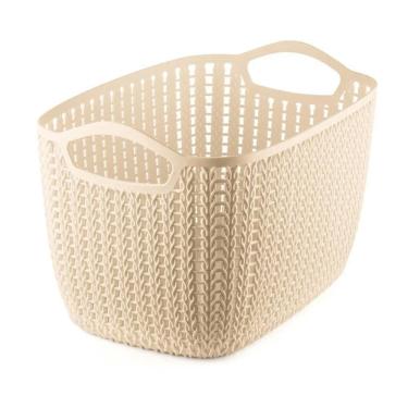 Imagem de Cesto Plástico Organizador Trançado Largo Extra Grande Bege Ordene