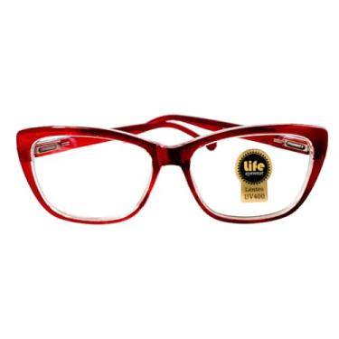 Imagem de Armação Óculos Grau p/Perto Gatinho Vermelho Transparente Para Leitura (+1.75)