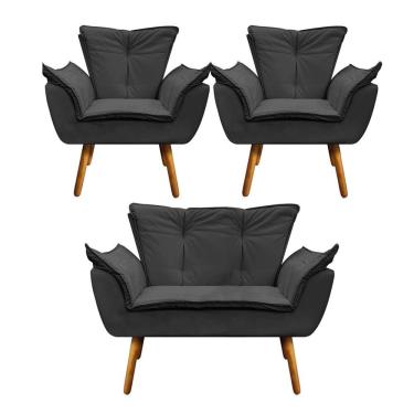 Imagem de Kit Namoradeira e 2 Poltronas Opala Corino Pé Palito D´rossi