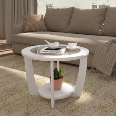 Imagem de Mesa De Centro Redonda 60cm Com Vidro Multimóveis Cr45306 Branco