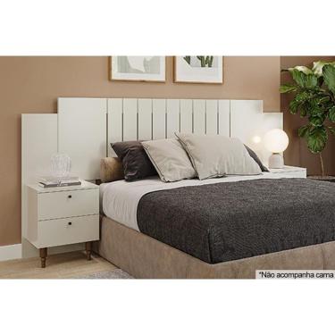 Imagem de Painel Cama Box Madeirado Casal/Quenn Genova c/ 2 Mesas e 4 Gavetas Off White - Panan