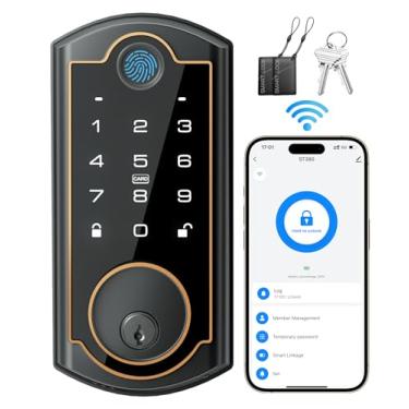 Imagem de SohoTeco Smart Lock ST380, Wi-Fi integrado, fechadura de porta de entrada sem chave com impressão digital, fechadura inteligente de segurança para porta da frente, controle remoto de aplicativo e