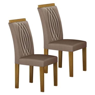 Imagem de Cadeira para Mesa de Jantar Doha MDF Kit 2 Peças Freijó Joli Camurça - Leifer Móveis