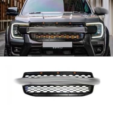 Imagem de Grade de para-choque de LED para carro, tiras decorativas, kit de corpo de grade de corrida, grade de para-choque dianteiro compatível com Ranger T9 2023-2024 Peça externa (configuração baixa com