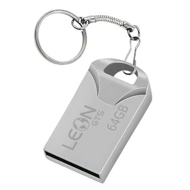 Imagem de Pendrive 64GB USB 2.0 Metálico - Compacto Portátil Armazenamento Seguro Alta Velocidade Transferência de Dados Plug Play para PC Notebook Rápida Leve Resistente Prateado Chaveiro Pen Drive Sem Tampa