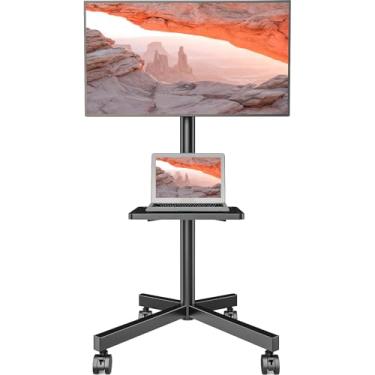 Imagem de AX WABER Suporte de TV móvel para TVs de tela de painel plano/curvo LCD LED de 23 a 60 polegadas, carrinho de TV com rodinhas comporta até 39,9 kg com prateleira piso giratório máximo VESA 400 x 400