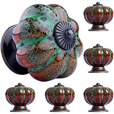 Imagem de OLAYA Puxadores de gaveta vintage de abóbora de cerâmica puxadores de armário puxadores de armário puxadores de cerâmica puxadores de abóbora retrô e elegantes, puxadores de gaveta de armário pacote