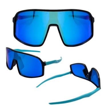 Imagem de Óculos de Sol Esportivo Ciclismo Bike Mtb Corrida Maratona Beach Tennis Altinha Proteção Facial Unissex - DTUMNC Joachim (Preto Lente Azul Haste Azul)