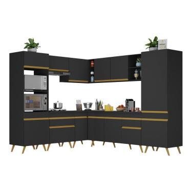 Imagem de Armário De Cozinha Completa De Canto V2046 Preto/dourado