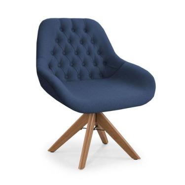 Imagem de Poltrona Base Giratória Madeira Capitonê Pandora - Due Decor, Linho Bl