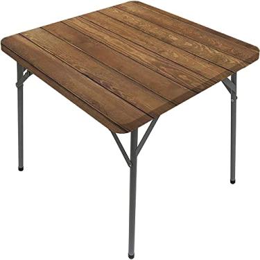 Imagem de CESGFC Toalha de mesa de madeira, estampa de textura de prancha de madeira, borda elástica, capa de mesa de jantar interna/externa, adequada para mesa quadrada de 107 x 106 cm