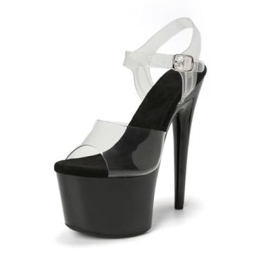 Imagem de WUXIN H&P Salto alto feminino transparente de 17,8 cm - tira no tornozelo sexy pole dance salto alto, sapatos de dança exótica stiletto 15-20 cm, Preto, 41