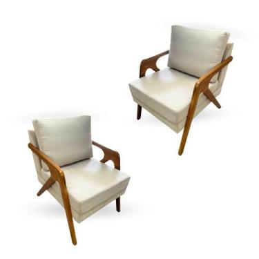 Imagem de Kit  2 Poltronas Decorativa Mona Luxo Braço De Madeira - GM Decorações