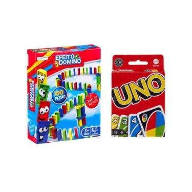 Imagem de Kit Dominó Colorido 100 Peças Multikids Jogo de Cartas UNO Mattel  Div