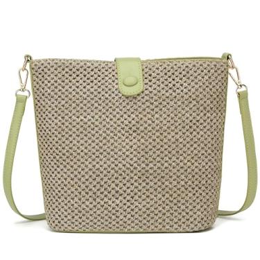 Imagem de ALARION Bolsas transversais de palha para mulheres, bolsa de praia de tecido de verão, ráfia, bolsa de ombro, alças de couro, bolsa clutch de palha para férias, Verde - maior, Larger