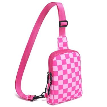 Imagem de INICAT Bolsa transversal masculina pequena quadriculada para mulheres, bolsa transversal de nylon para pochete, Rosa pêssego, Medium