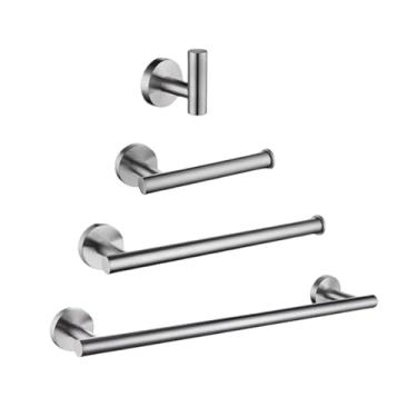 Imagem de Suporte de papel higiênico de aço inoxidável cromado polido, gancho de parede, suporte de toalhas, acessórios de parede para cozinha, banheiro e WC (conjunto de 4 peças SS DJ9)