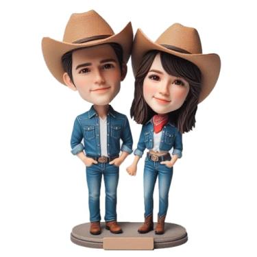 Imagem de Personalizado Cowboy e Cowgirl Bobblehead Feito à Mão Ótimo Presente para Aficionados Ocidentais Denim & Chapéu Vibrador Momento Rústico Decoração Charme