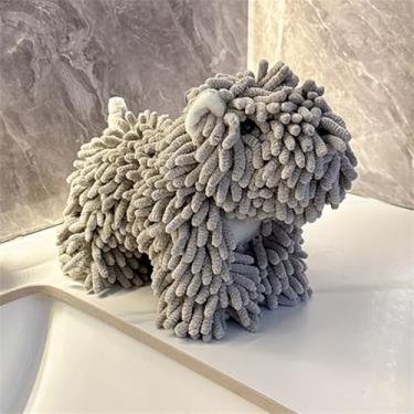 Imagem de Toalha de mão de chenille - Toalha de mão fofa com bola felpuda de cachorro de desenho animado, toalhas de cozinha e banheiro super absorventes para crianças, puff macio de secagem à mão para banho