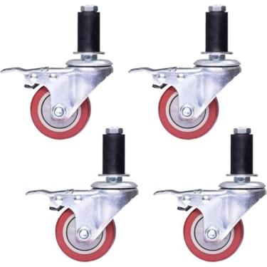 Imagem de Rodas De Rodízio Com Tubo Redondo, Rodas De Haste Pesada Com Freio, Rodízio Giratório De Poliuretano, Roda De Carrinho De Bancada De Console, Rodas De Prateleira De Móve, 100mm/4in, 36mm