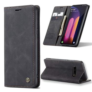 Imagem de Simicoo Capa para LG V60 ThinQ, capa carteira para LG V60 de couro vintage com 2 porta-cartões de crédito, suporte magnético forte, carteira com bolso para dinheiro para LG V60 ThinQ (preto)