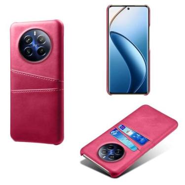 Imagem de Capas Compatível com OPPO Realme 12 PRO PLUS 5G,tampa protetora de couro falso,design de saco de cartão com 2 fendas de cartão atrás,proteção anti-impressão digital e anti-gota-Rose Red